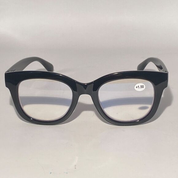 Mona Reading Glasses Black Frame Classic Square Readers +1.50 Magnification 1496 - Picture 3 of 9